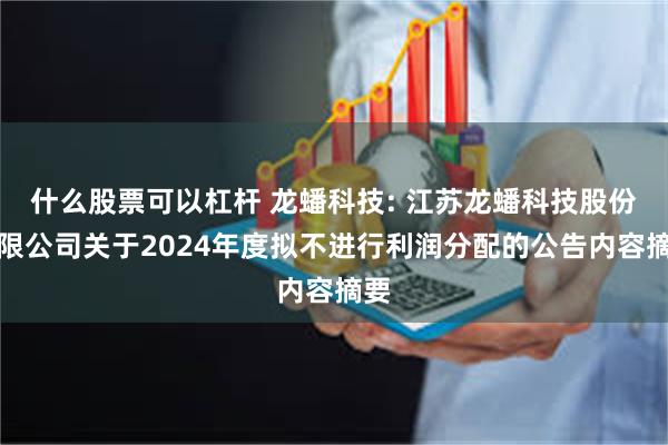什么股票可以杠杆 龙蟠科技: 江苏龙蟠科技股份有限公司关于2024年度拟不进行利润分配的公告内容摘要
