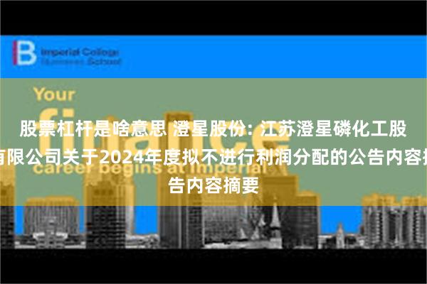 股票杠杆是啥意思 澄星股份: 江苏澄星磷化工股份有限公司关于2024年度拟不进行利润分配的公告内容摘要