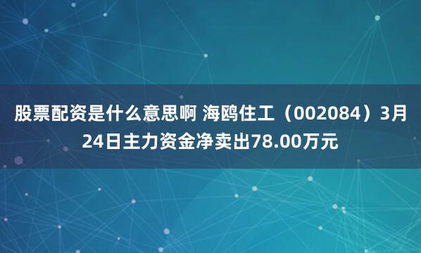 股票配资是什么意思啊 海鸥住工（002084）3月24日主力资金净卖出78.00万元