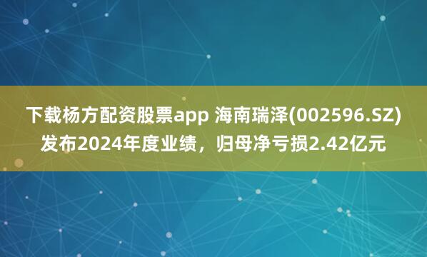 下载杨方配资股票app 海南瑞泽(002596.SZ)发布2024年度业绩，归母净亏损2.42亿元